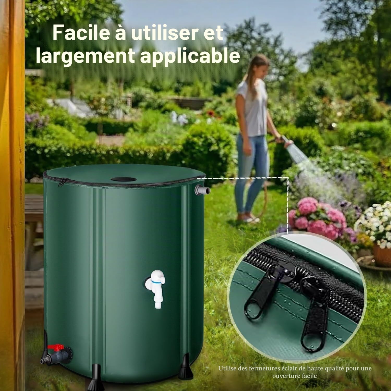 Récupérateur d‘Eau de Pluie Pliable de 1000L 500L 200L 100L Réservoir d‘Eau Souple avec Robinet Filtre et Soupape de Trop-Plein pour Jardin Arrosage Depuis Gouttière(1000 L(264.17 Gal))
