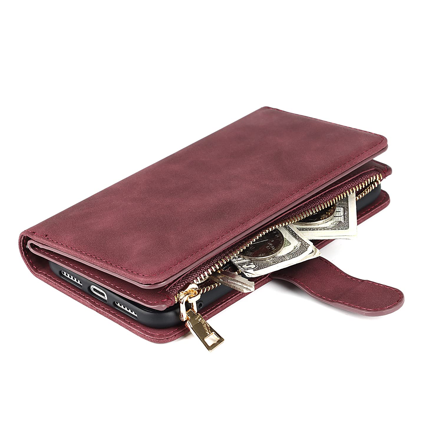 Cavor Cover Flip Per IPhone XR - Custodia Portafoglio In Pelle Con 4 Slot Porta Carte, Tasca Con Cerniera E Anello Supporto 360° - Oro Rosa