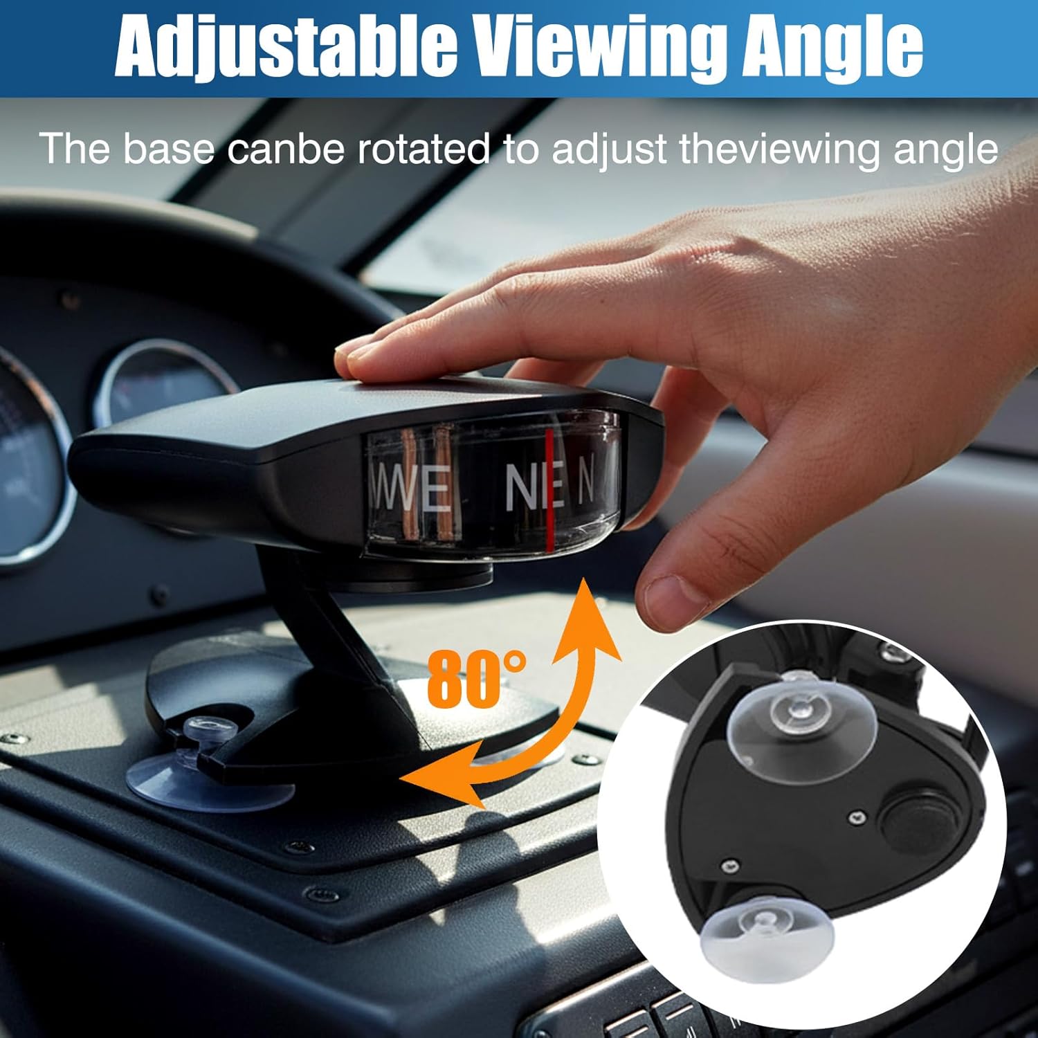 MACHSWON Car Dashboard Compass, Digital Portable Compass Compatible with Most Cars, Trucks, Boats, RVs, and Other Vehicles, Black, 1 pc