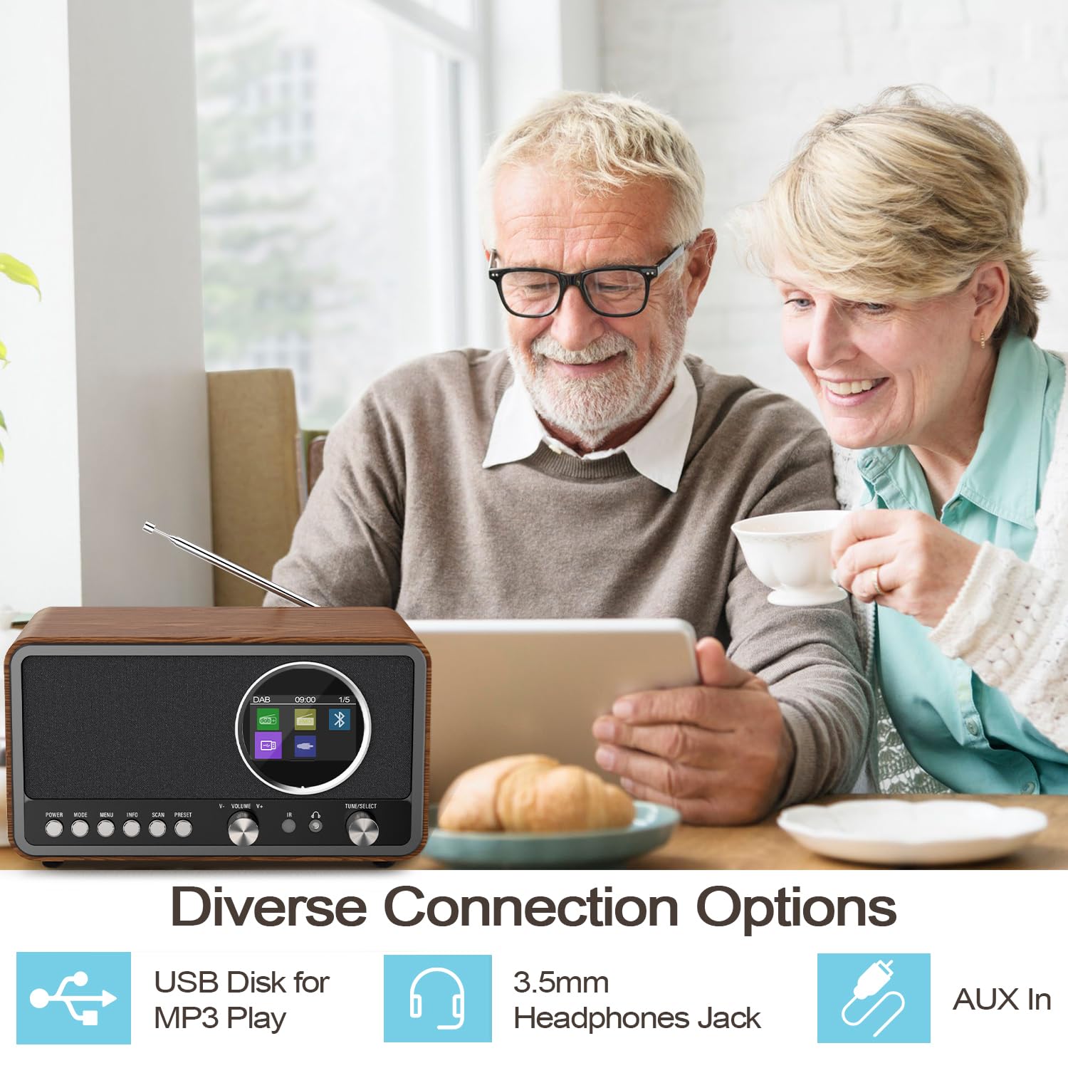 Radio portatile DAB+ FM Monodeal con 60 preset, sveglia e altoparlante HiFi 5W