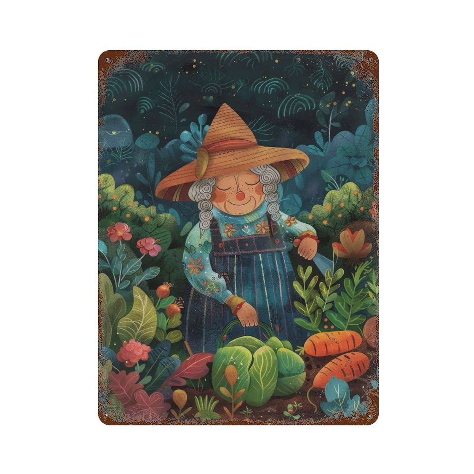Rusty Metal Tin Sign with Grandmas Garden Harvest Design 15.7"x11.8", for Farmhouse, Kitchen And Entryway Decor, Rustic Home Decor