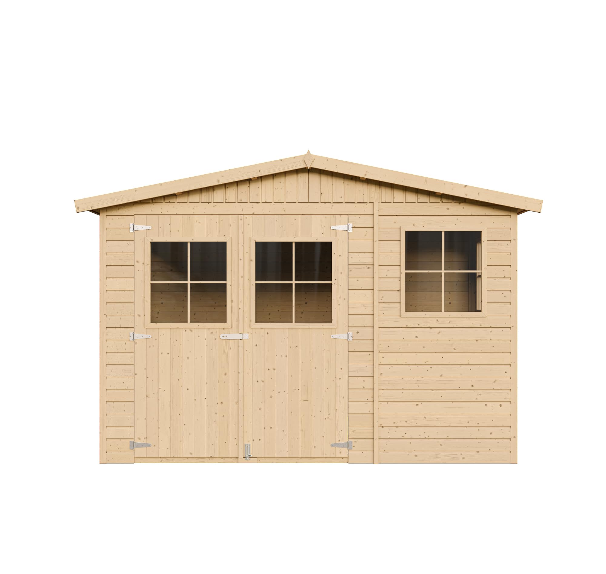 Abri de Jardin en Bois Naturel - Stockage extérieur avec fenêtres- H226x324x216 cm/6 m² Hangar en Bois Naturel - Atelier Rangement Outils et vélos- Timbela M334