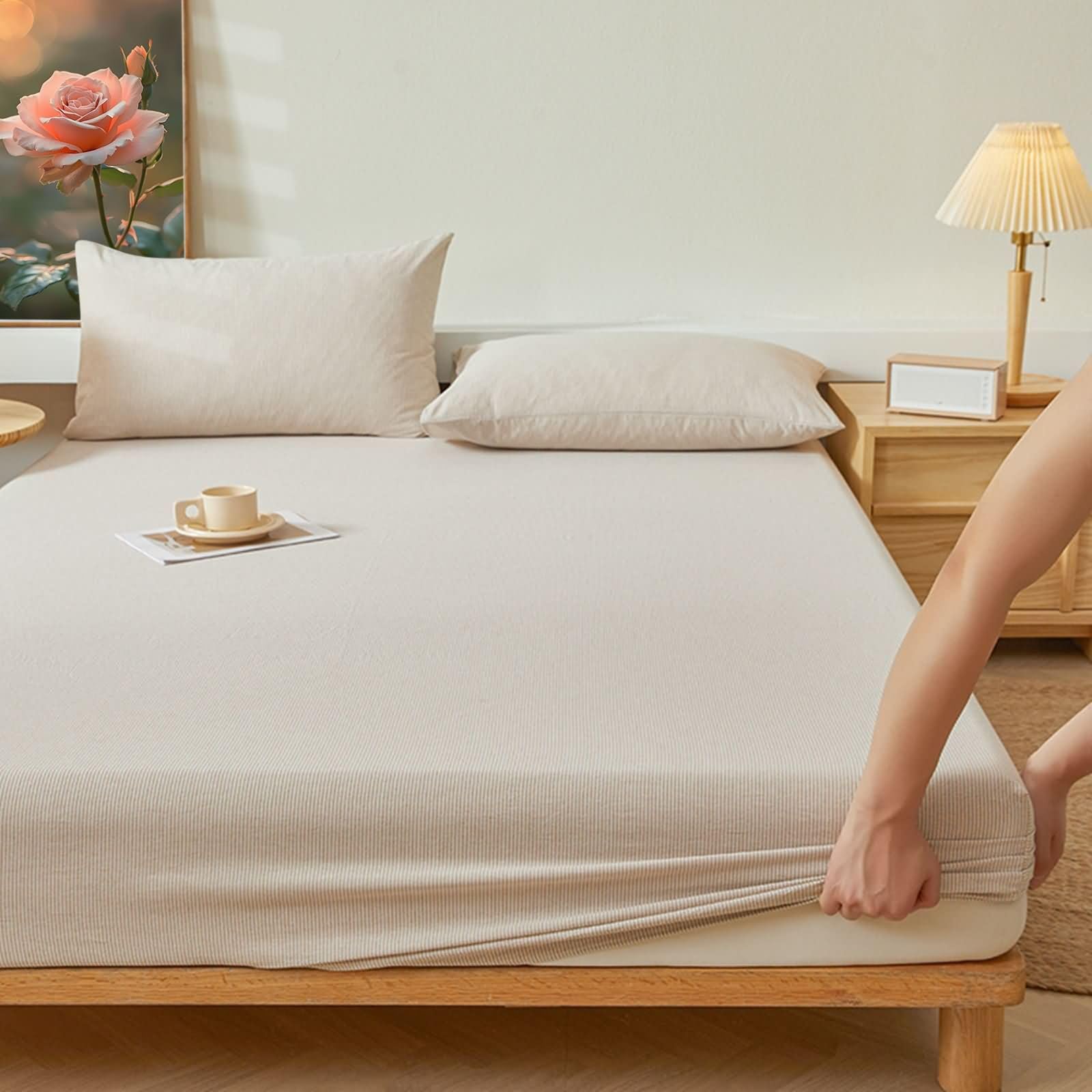Drap housse motif à rayures Beydodo en coton respirant 90 x 200