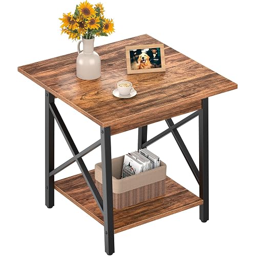 GreenForest 24 Inch Square End Table, X-Frame with Large 2-Tier