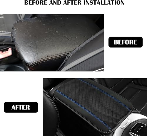 Miniatura 7 de Funda protectora de piel sintética para consola central, para la mayoría de vehículos, SUV, camiones, automóviles (negro y azul)