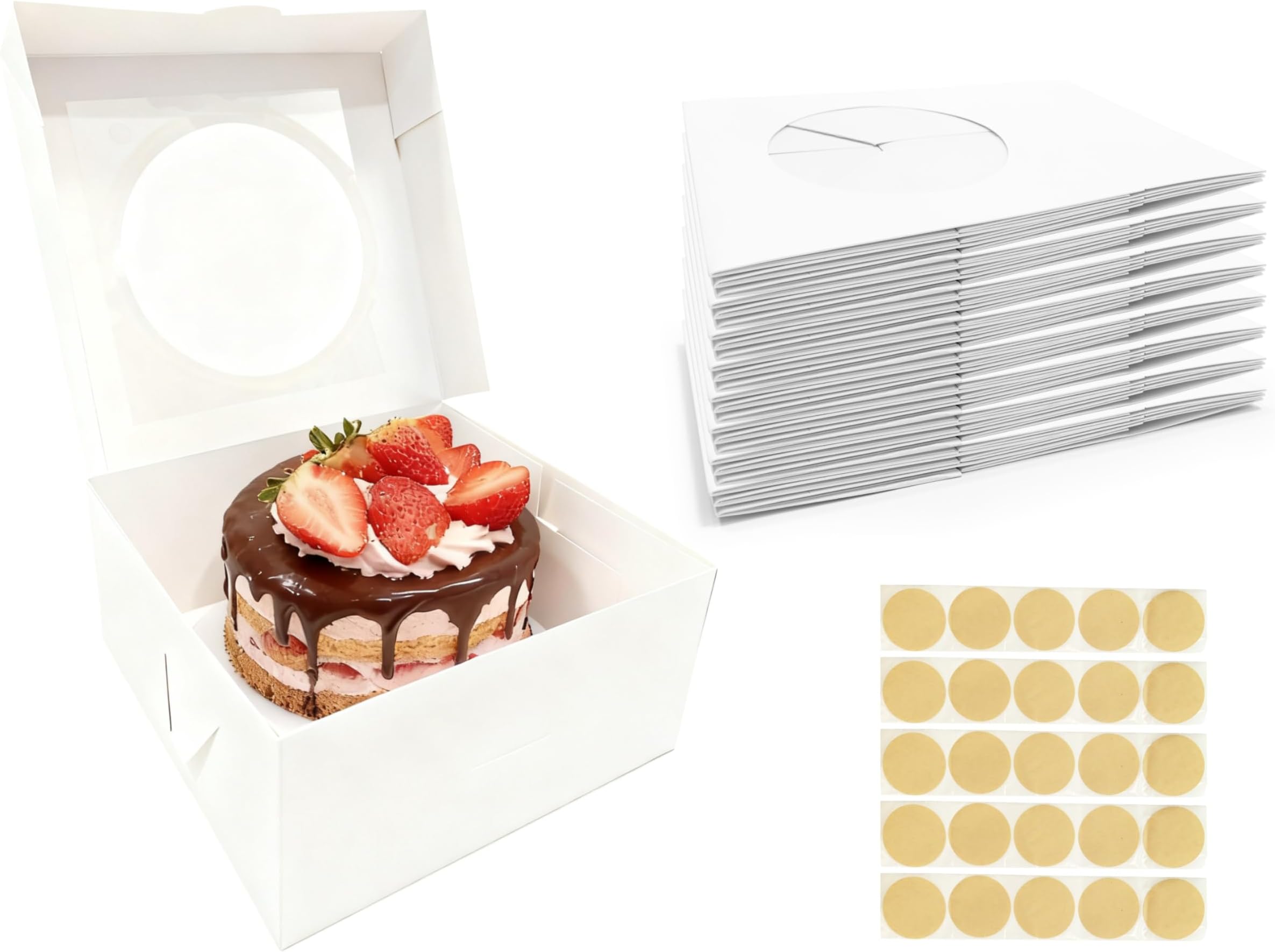25 Pack Cake Boxes 10x10x5 Inches Cake Box with Windows, White Square Bakery Boxes, Cake Container with Stickers for Cake, Cookies, Pie, Cupcakes-Birthday, Party, Wedding by GBF