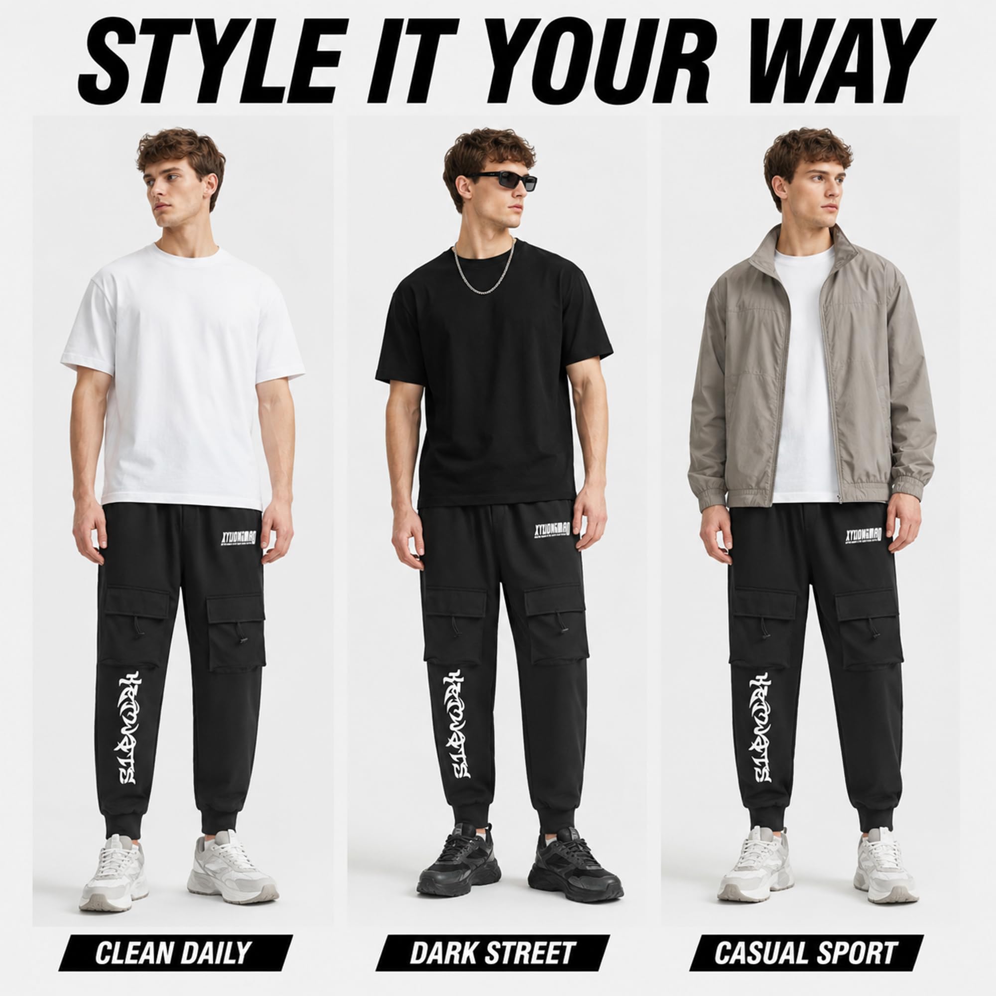 XYXIONGMAO Herren Schwarz Casual Loose Gothic Jogger Techwear Sweatpants Taktische Streetwear Cyberpunk Hiphop Cargohose für Herren