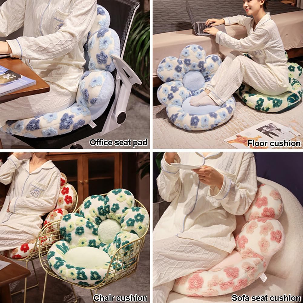 Flower Chair Cushion with Backrest Non-Slip Seat Pad Fuzzy Fluffy Desk Seat Cushions for Home Office Dorm Car