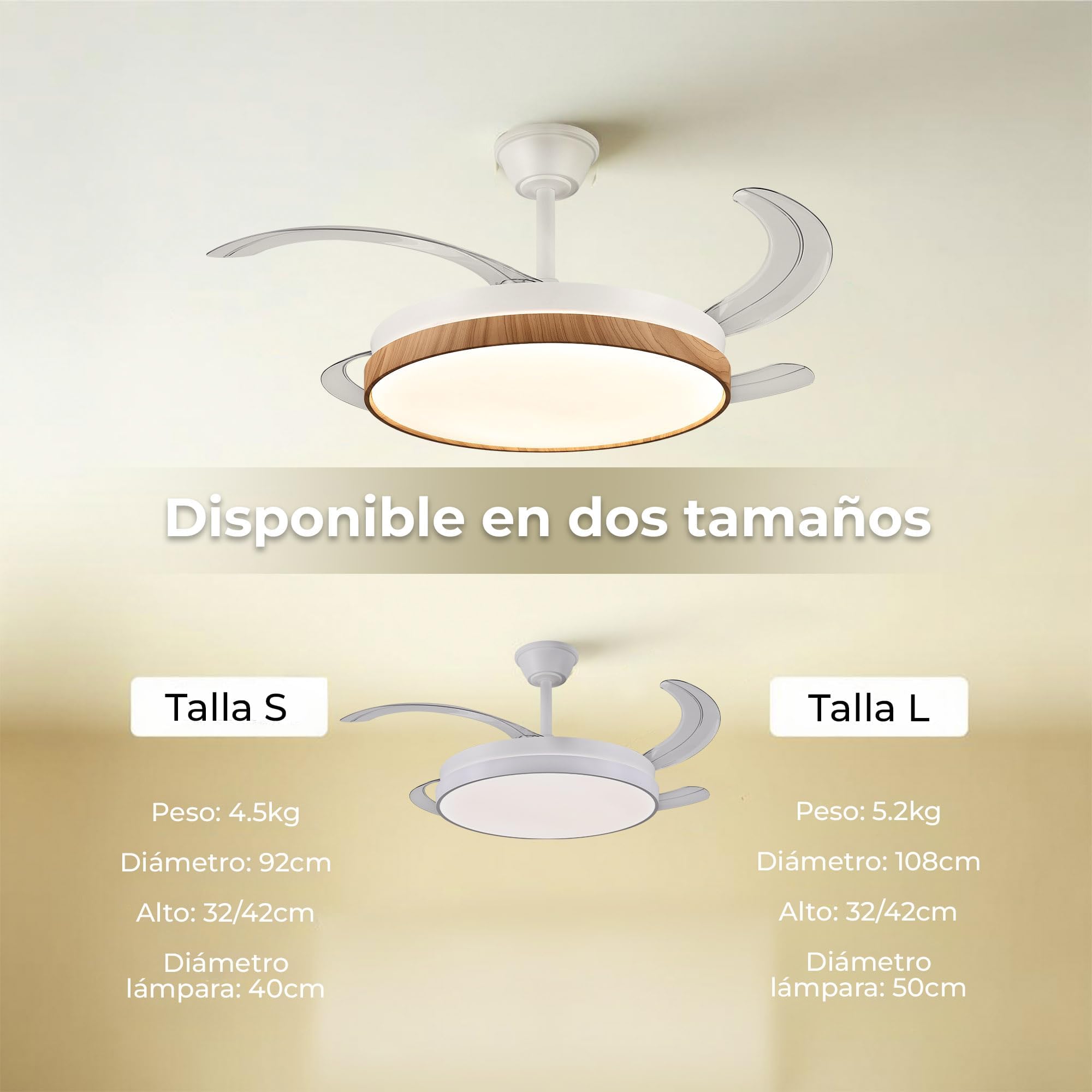 LUMIKING Ventilador de Techo con Luz LED 72W Silencioso - CCT 3000-4000-6000K con Aspas Retractiles - Mando a Distancia, Función Verano e Invierno y Reversible - Ventilación en Hogares y Oficinas
