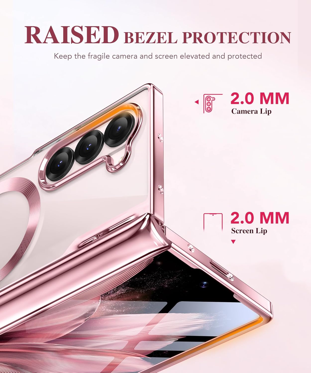 BERFY for Galaxy Z Fold 7 Case, Compatible with Magsafe, Built-in Screen Protector & Hinge Protection, Clear Plating Design Full-Body Slim Shockproof Protective Phone Case for Samsung Z Fold 7, Pink - Image 6