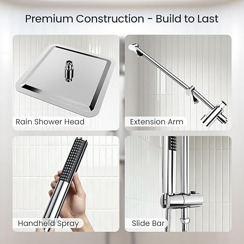 Miniatura 6 de Veken Cabezal de Ducha de Lluvia Lujoso Completamente de Metal de 10" con Ducha de Mano, Cabezales de Ducha de Lluvia de Alta Presión con Brazo de