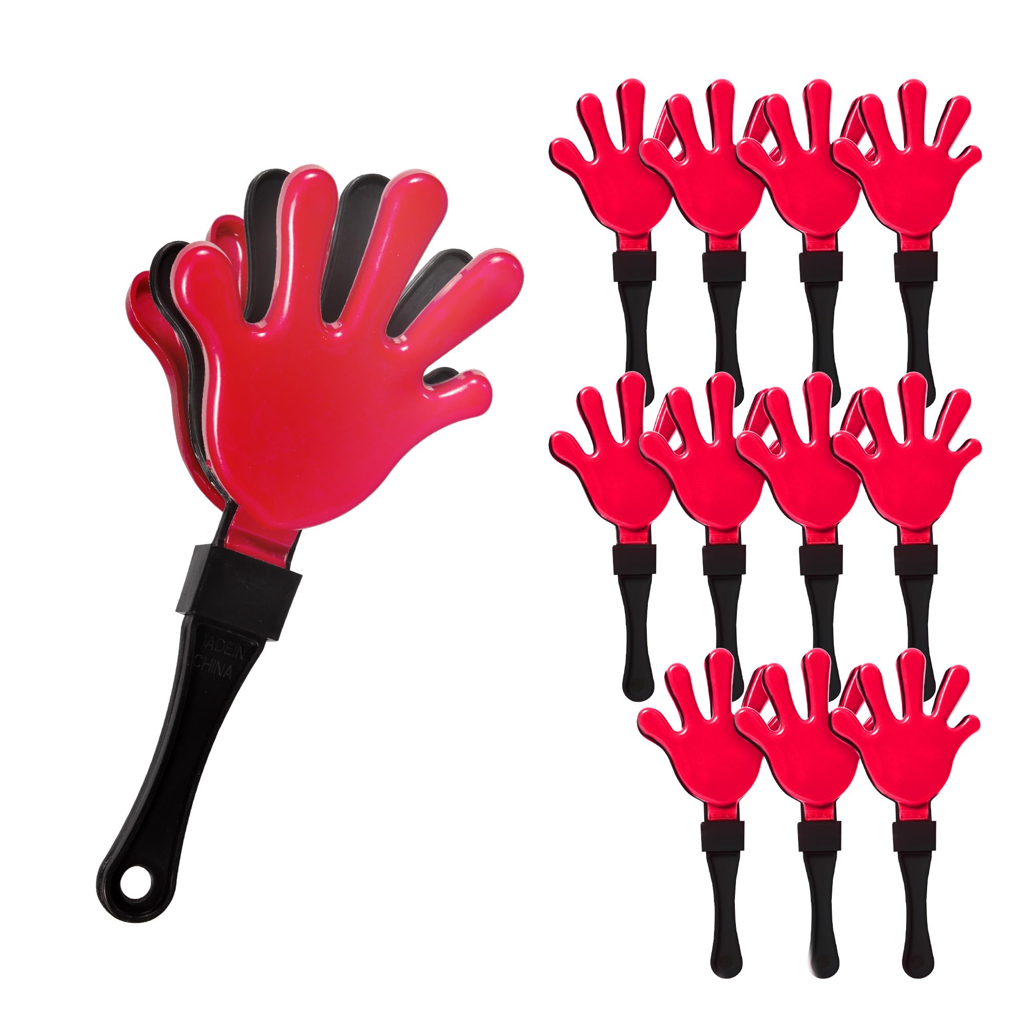 Windy City Novelties 12-Pack 7” Mini Hand Clappers – Loud Plastic Noisemakers for Sports Games, Pep Rallies, Tailgates, and Team Spirit Events - Red/Black