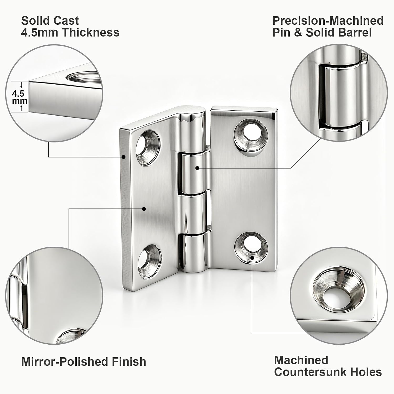 4-Pack Marine 316 Stainless Steel Boat Hinges with Screws 2x2 Inch image 4