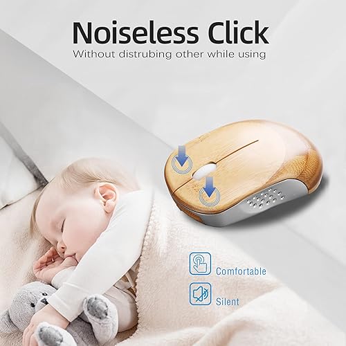 Miniatura 4 de Icemouse Ratón inalámbrico de bambú 2.4GHz Ratón óptico silencioso con receptor USB y 4 DPI ajustables, para portátil