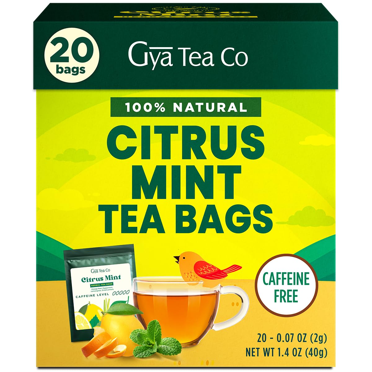 Amazon.com: Gya Tea Co Citrus Mint Herbal Tea Bags (20 Bags