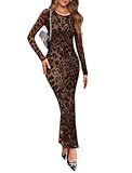 Women&apos;s Bodycon Maxi Dress Fall Fashion Long Sleeve Floral Print Tight Fitted Party Club Ruched Dresses