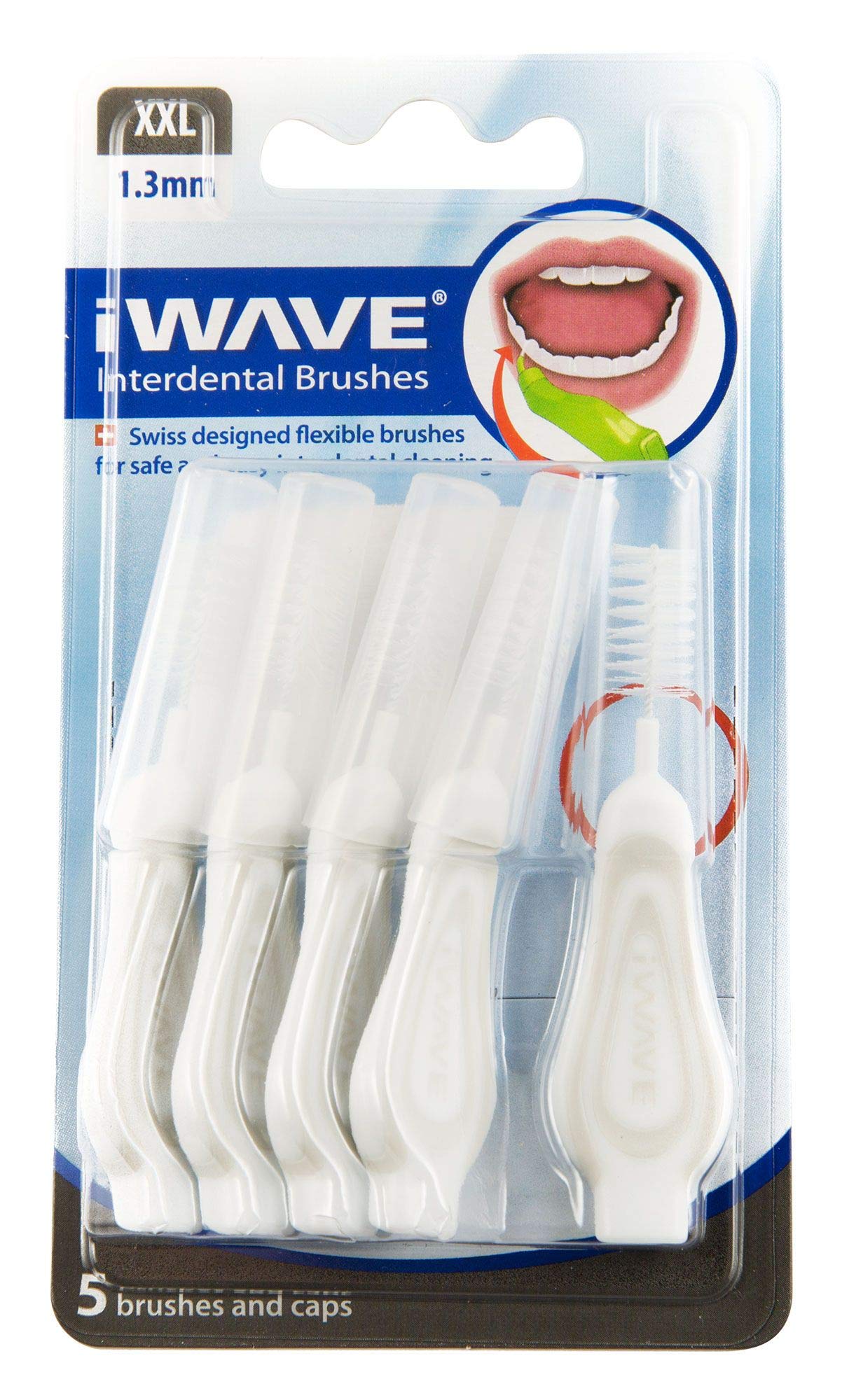 iWave Interdental Brushes Fine Size 1.3 mm White Pack of 5 – Interdental Cleaning Brushes for Total Teeth Cleaning Plaque Removal Tool