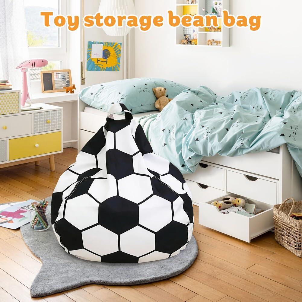 Housse de pouf pour enfants - Rangement de jouets pour chambre d'enfant - Pouf de rangement pour jouets avec fermeture éclair - Pour vêtements, jouets (football)