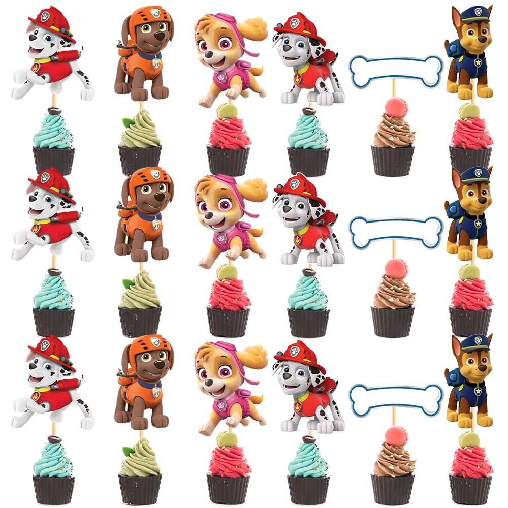 Dekor Spree Paw Patrol Cake Topper, 30 Pcs Paw Theme Cake Topper For Kids Baby, Cup Cake Topper Decoration, Cupcake Toppers Paw Pick, Paw Patrol Theme Birthday Decoration