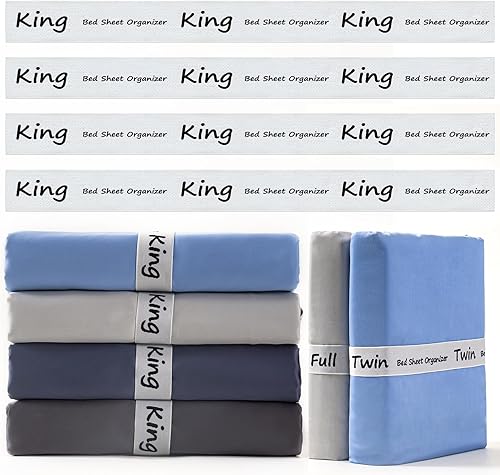 4 bandas organizadoras de sábanas, correas de organización de armario, almacenamiento de sábanas elásticas, bandas de ropa de cama con etiquetas de