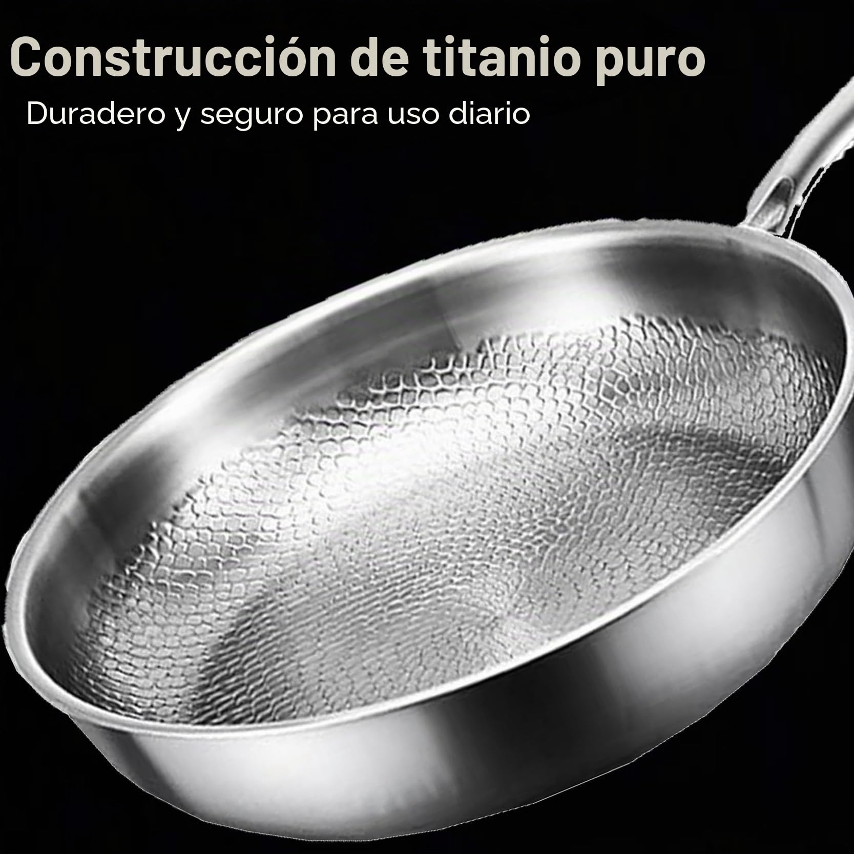 Genérico Sartén de titanio con espátula, antiadherente wok martillado de titanio Nutrition para cocinar, sartén de sin recubrimiento, sartén de por inducción (Con Tapa, 32cm)
