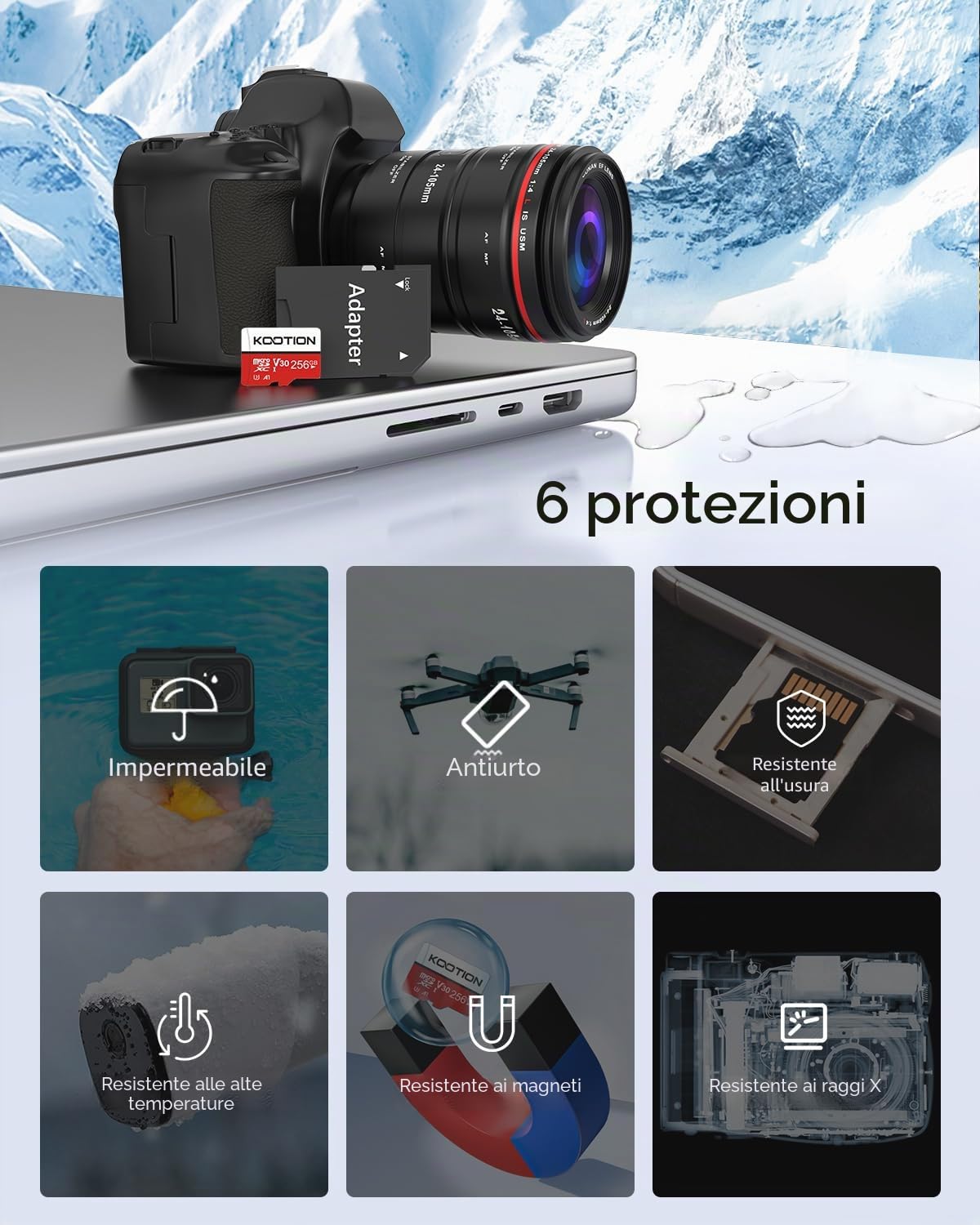 KOOTION 256GB Scheda di Memoria Micro SD U3 (A1 V30 4K) Scheda MicroSDXC 256 Giga UHS-I Memory Card TF, Mini Micro SD Alta Velocità Fino a 100MB/s per Telefono,Videocamera,Gopro