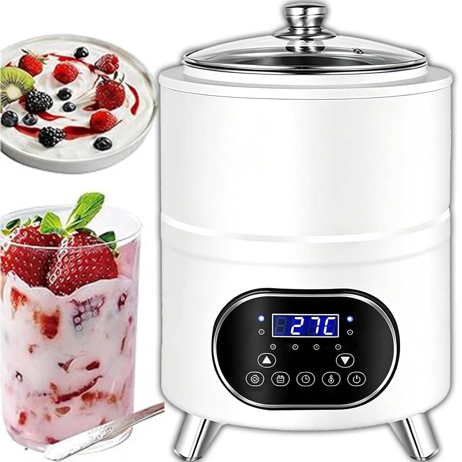 LJLYYDS Automatic Yogurt Fermentation Machine, 8L/12L Stainless Steel Greek Yogurt Maker, 360° Constant Temperature Fermentation for Homemade Yogurt, Natto, Rice Wine White-8L