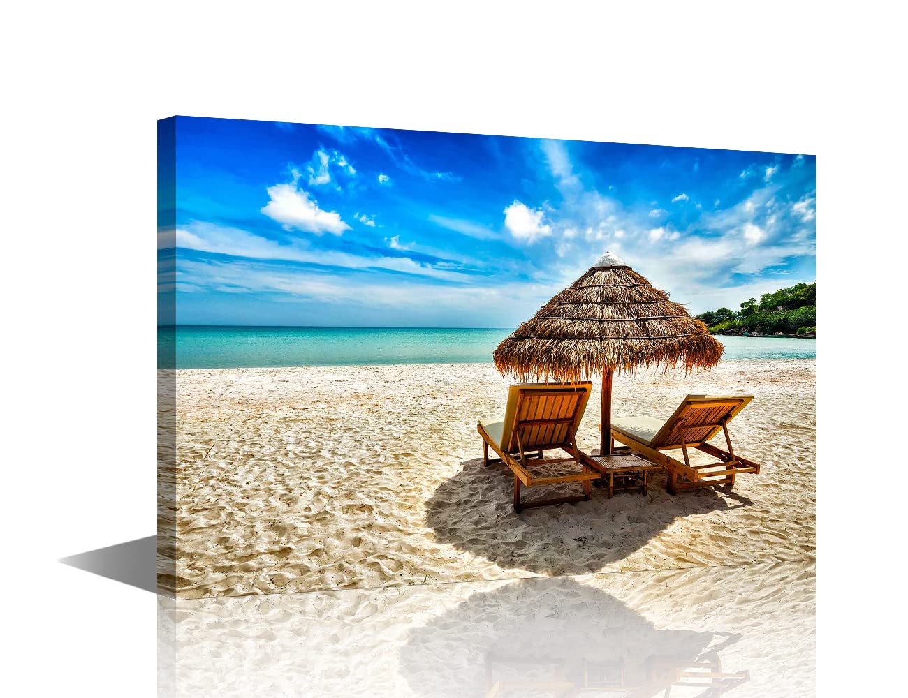TISHIRON Canvas Wall Art Landscape Sandy Beach Reclining Chair and Sunshade Hut Seaside Print Wall Hanging Decor for Bedroom Living Room Dorm Ready to Hang Large Size 24X36in (60x90cm) โ image 1