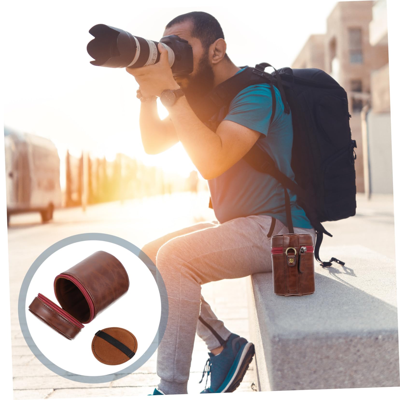 Mikikit 3Pcs Sacchetto Della Macchina Fotografica Custodia In Pelle Per Monete Protezione Dell'Obiettivo Della Fotocamera Macchina Fotografica Professionale Supporto Flash In Pelle