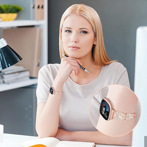 Miniatura 6 de Bandas brillantes compatibles con Fitbit Versa 43, Fitbit Sense 2Sense, joyería de mariposa con diamantes de imitación de metal, bonita pulsera de