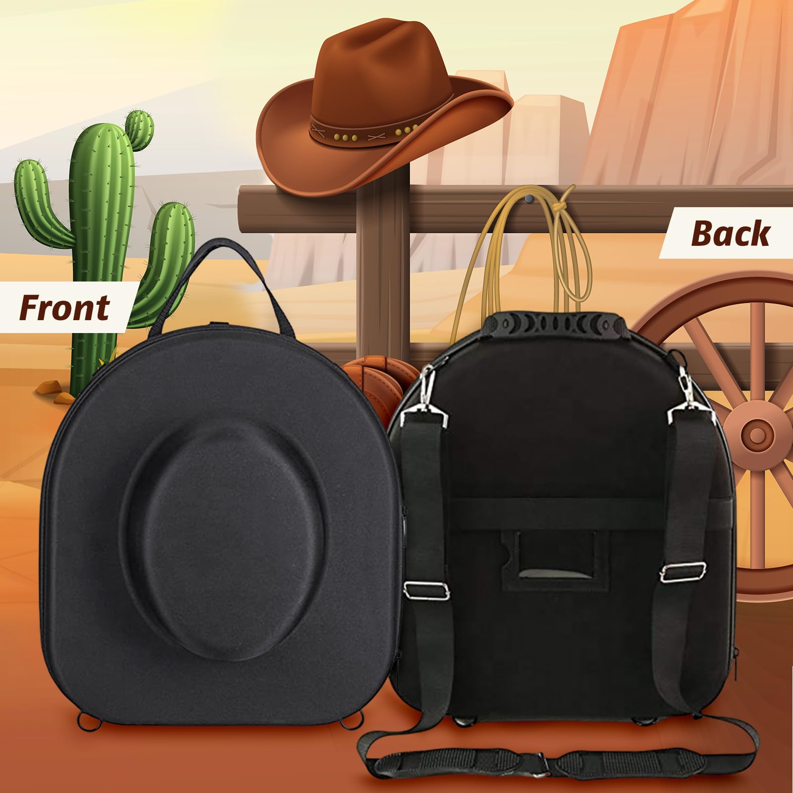 Perfeclan Cowboyhut-Aufbewahrungsbox, Hutetui, stoßfest, Träger, Hartschalenkoffer, tragbarer Huthalter, Reise-Filzhutbox für Strohhut, Panamahut,