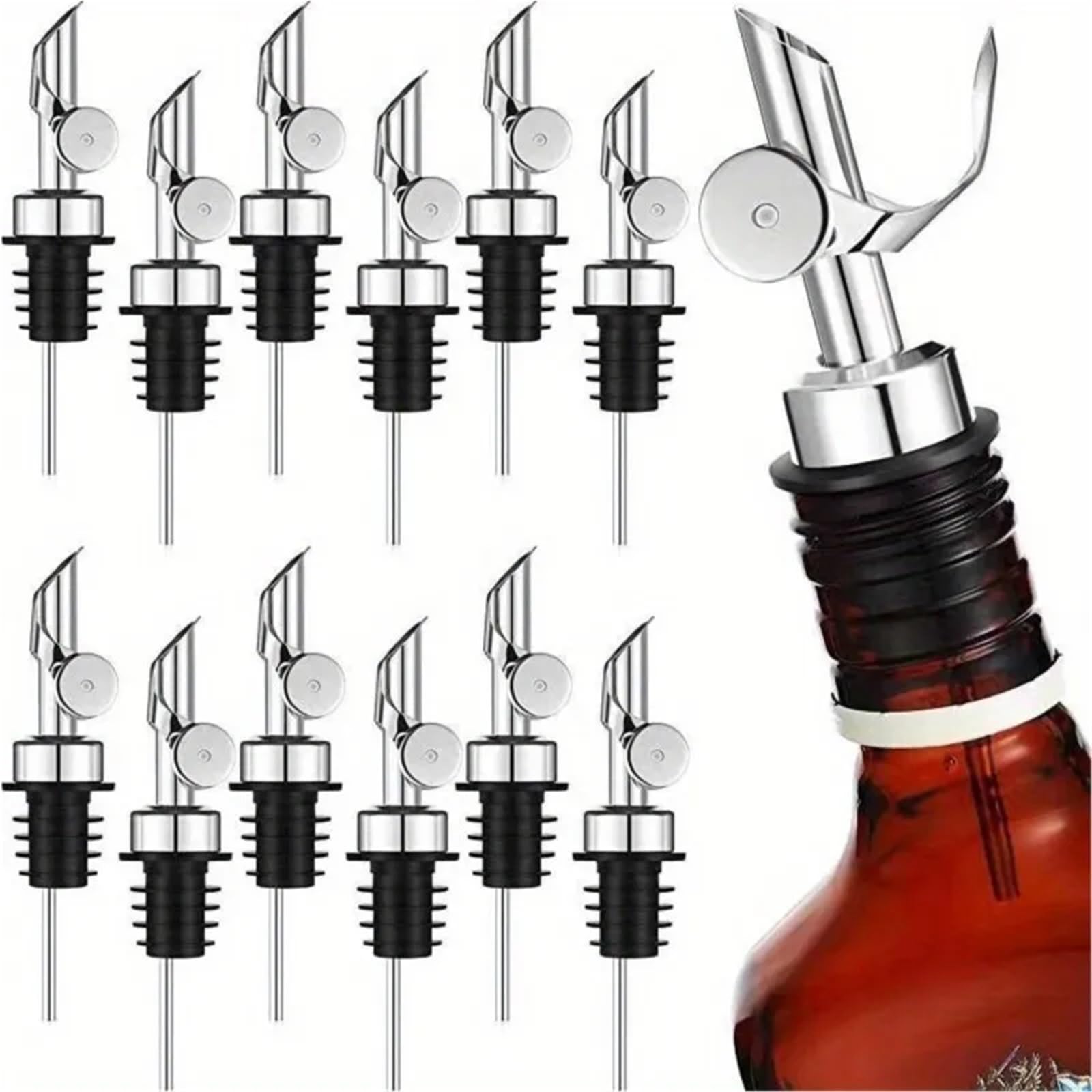 Bouchons à vin 8 pièces verseur d'ouverture et de fermeture automatique bec en acier inoxydable 304 for distributeur d'huile d' bouchon cocktail outil barman(Mixed)