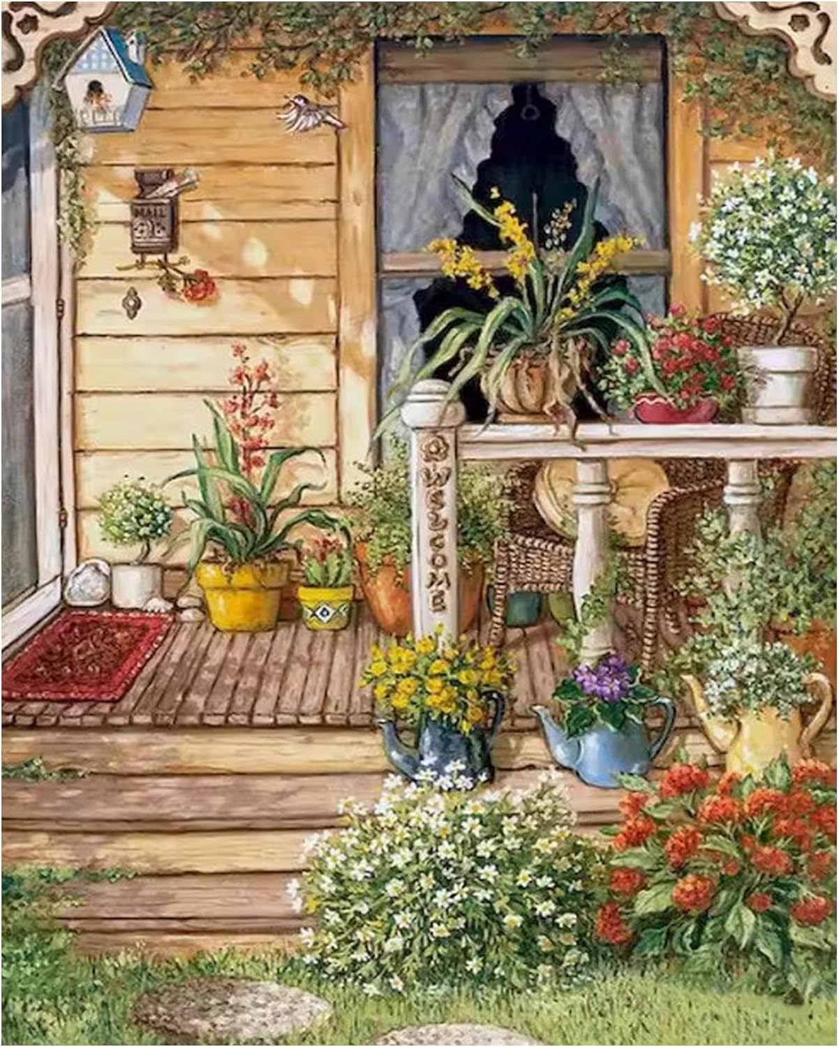 NAHUIGOOD Cross Stitch Kits 11 Count Stamped,Colorful Printed Easy Pattern Needlepoint Kits Embroidery Crafts for Adults Beginners Gift，Greenhouse11Ct50X70Cm