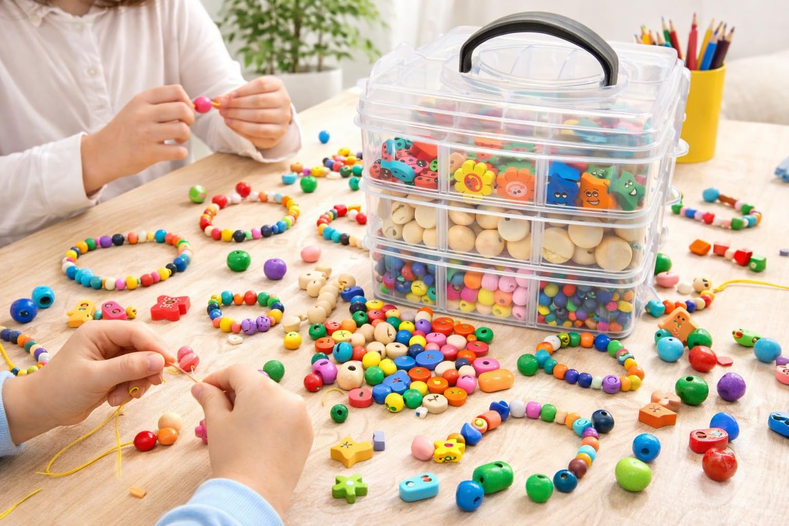 Set fai da te per bambini, in perle di legno, in scatola, 1000 pezzi, mix colorato naturale, set di perline in legno colorato