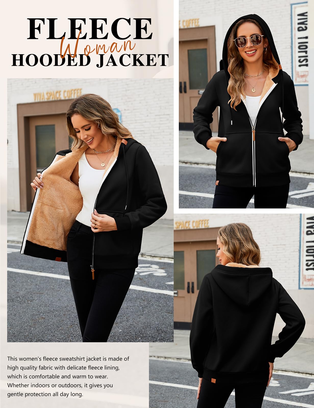 Lonya Veste Polaire Femme Sweat à Capuche Zippée Manches Longues Manteaux Femme Sweat Pull Hoodie Sherpa Sweatshirt Blouson Automne avec Poches Doublé Polaire Hiver Chaud Outerwear