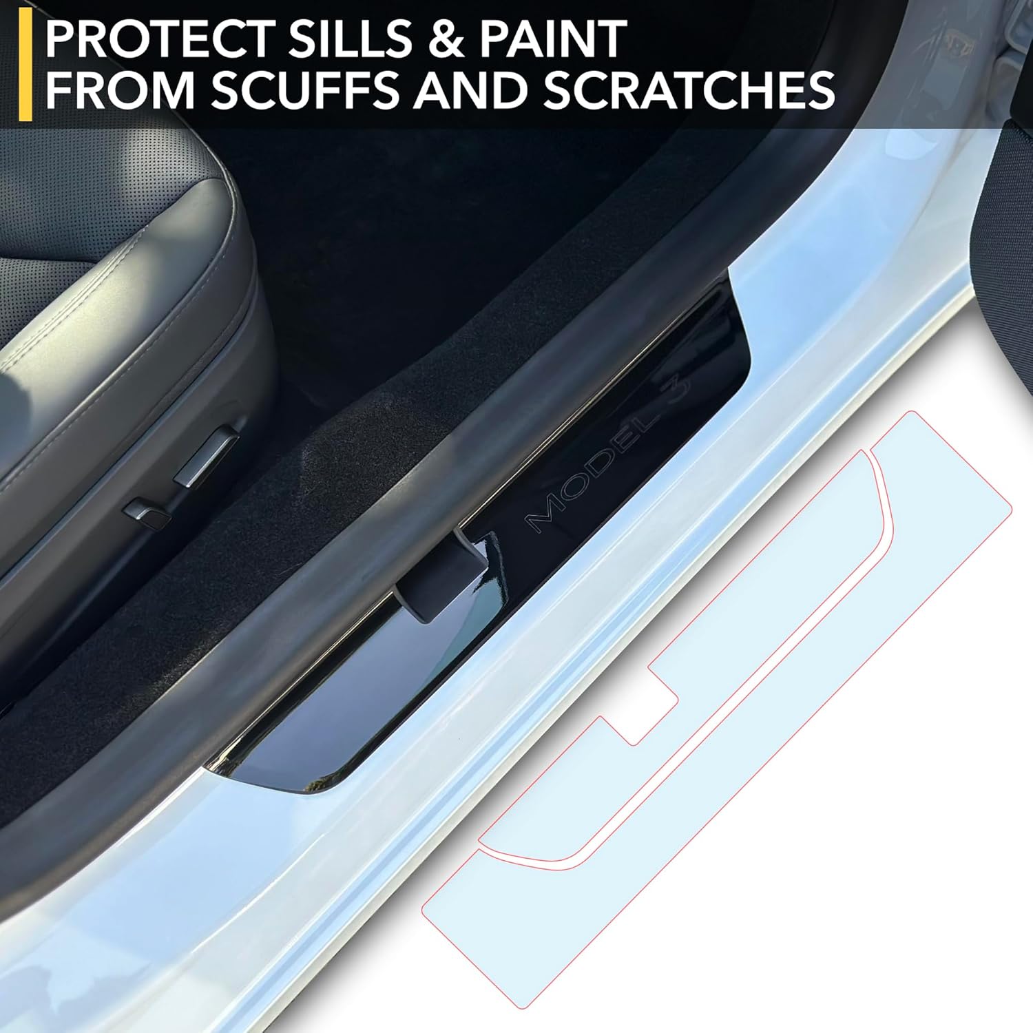 TWRAPS Door Entries PPF for Tesla Model 3 2024-2026, Anti Scratch Paint Protection Film Cover, Clear Self Healing Shield Guard for Door Sills, Protective Accessories for Highland