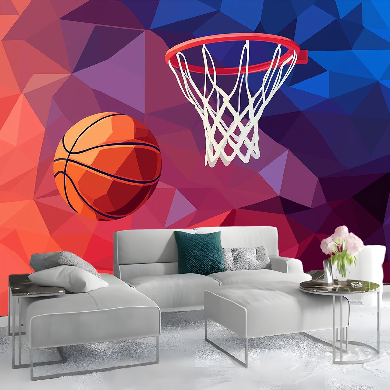 Fototapeta 350 x 256 cm, 3D, sportowa koszykówka, efekt 3D, tapeta z włókniny, nowoczesna tapeta ścienna, do salonu, sypialni, pokoju dziecięcego, czerwona, niebieska, idealna do kuchni i różnych