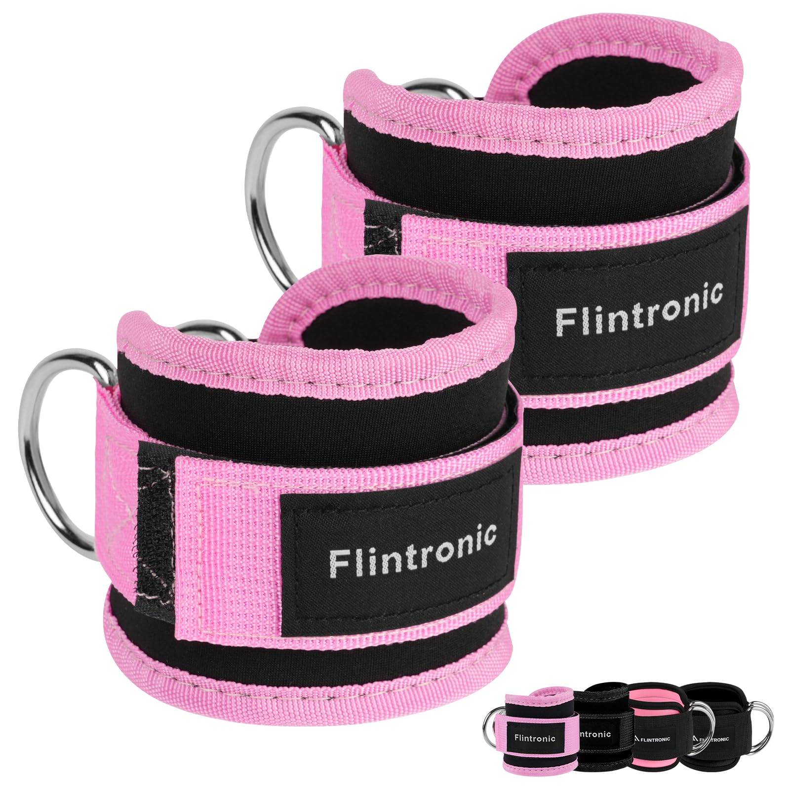 flintronicAnkle Straps for Cable Machine, Gym Cuffs with Double Stainless Steel D-Ring, Gym Ankle Cuff with Adjustable Neoprene, Muscle Shaping for Men and Women