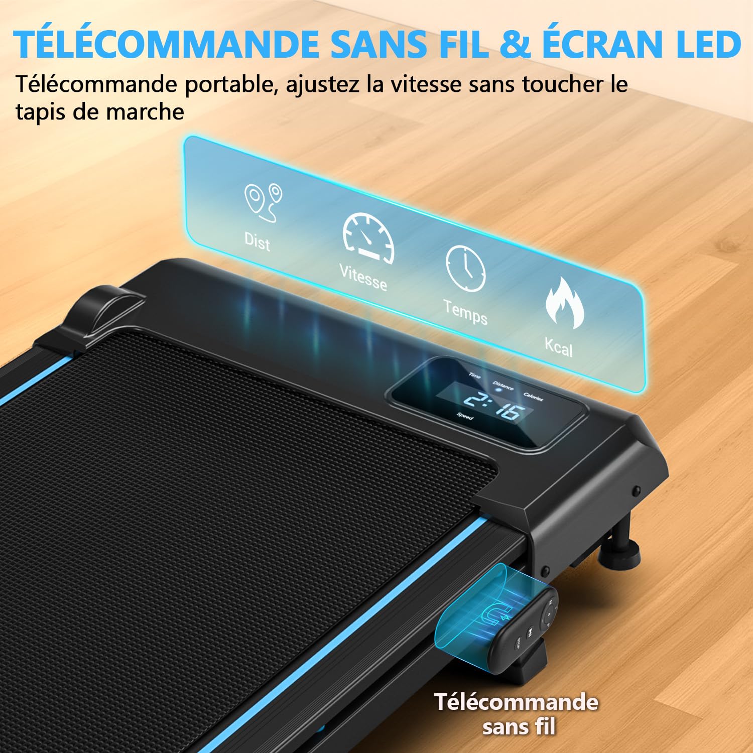 Tapis de Marche, VANNECT Tapis de Course Amélioré 4 en 1 Pliable avec Pente 9% réglable, 1-10 km/h Walking Pad avec Écran LED, Télécommande, Silencieux Moteur 2.75HP, sans Montage, Capacité 150 kg