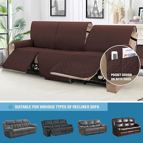 Miniatura 7 de H.VERSAILTEX Funda reclinable 100% impermeable de 1 pieza para sofá reclinable de 3 cojines, funda protectora de muebles con respaldo antideslizante