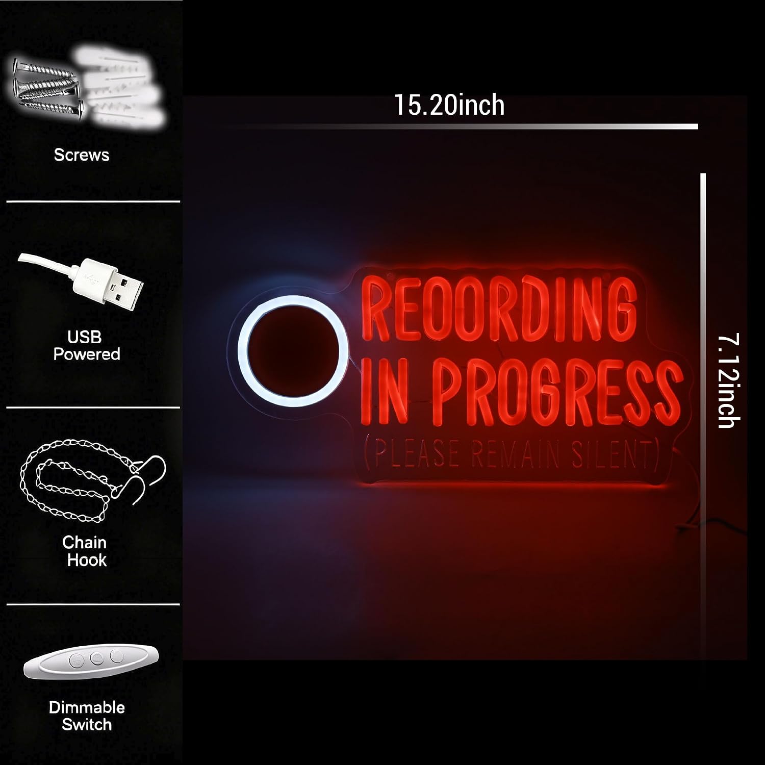 Recording In Progress Sign, USB LED Neon Light for Studio Room Decor | image 3