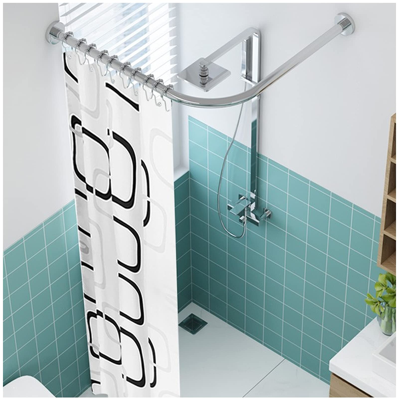 Buy Brushed Nickel Tension Shower Curtain Rod, L Shaped Shower Curtain