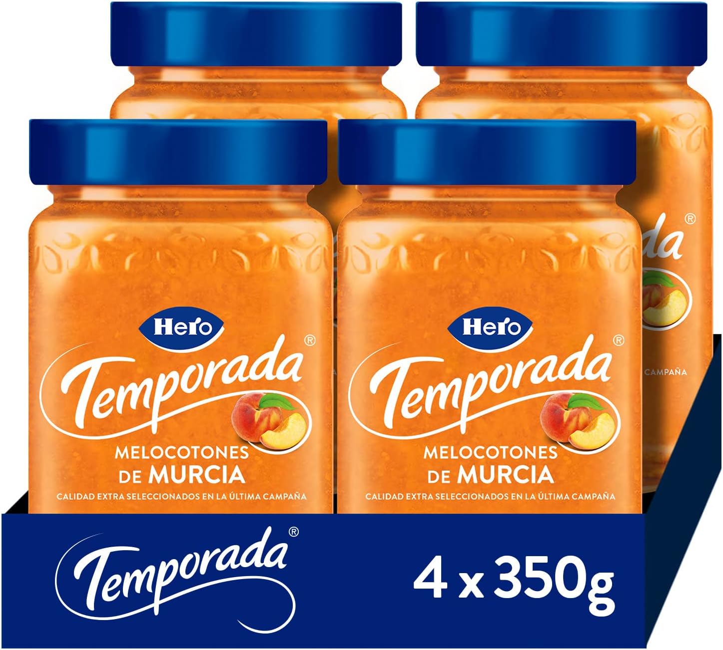 4 tarros de mermelada de melocotón Hero Temporada por 8,06€ marcando aplicar cupón en compra recurrente (con recompensa de 4,13€)