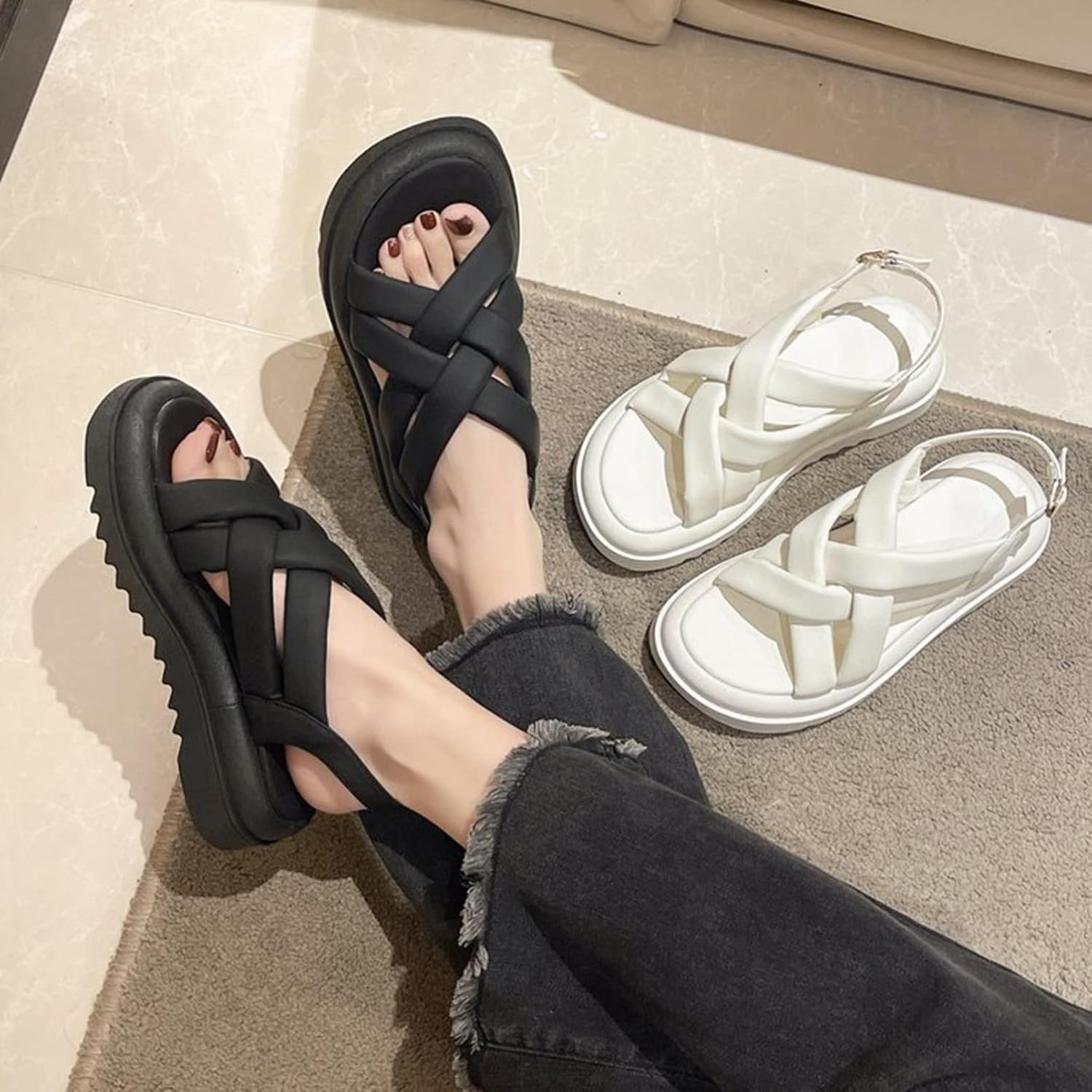 鬼カワッ(///ω///)GUESS□ゲス□厚底ウェッジソールサンダル□24cm 靴 - 靴