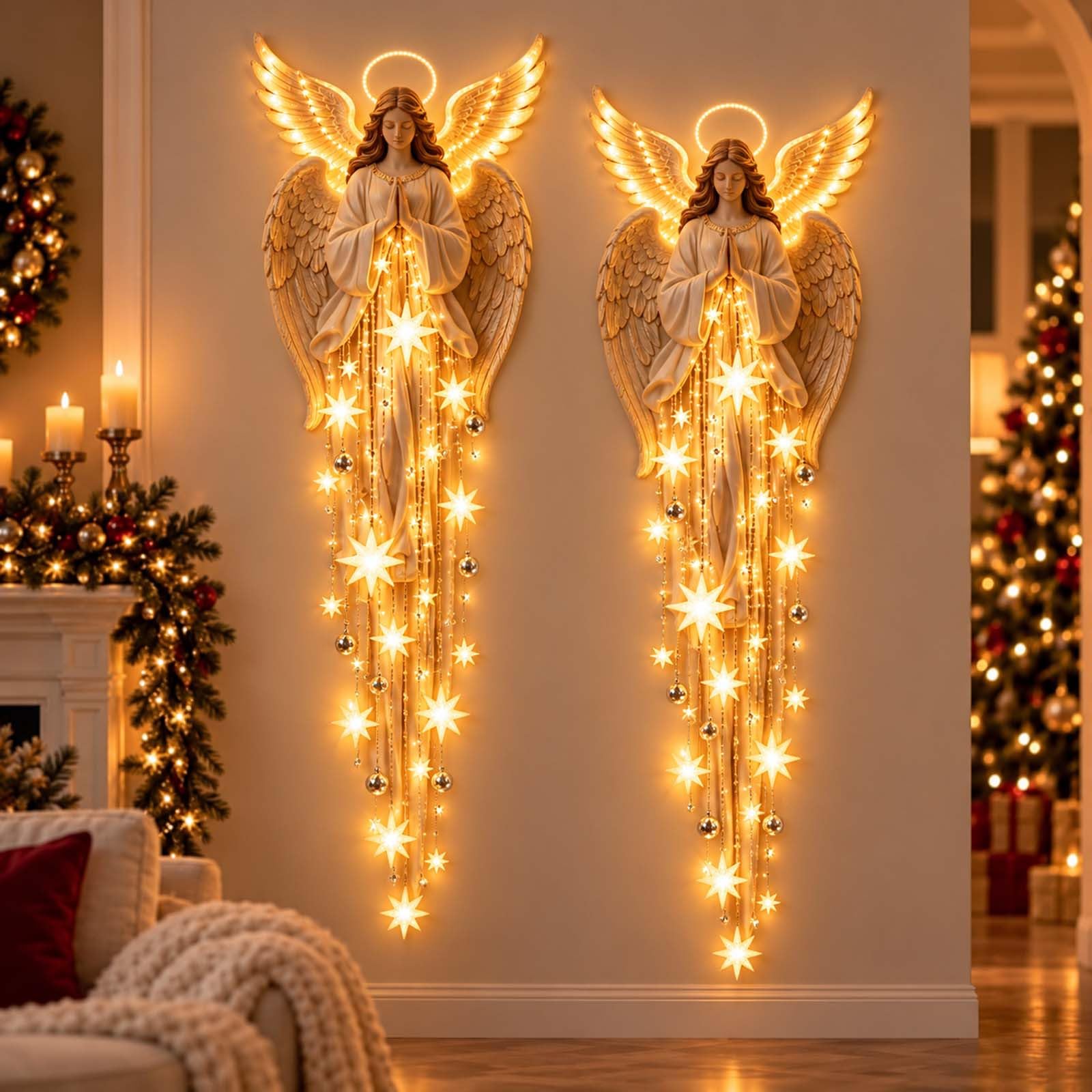 Weihnachtsengel Segen Wandleuchte himmlische Weihnachtsdekoration (Beige, 2