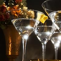Vista 6 de Juego de 4 vasos de Martini de cristal, 10 onzas, cóctel clásico de lujo con cuchara de bar y púas de oliva, soplado a mano de primera calidad