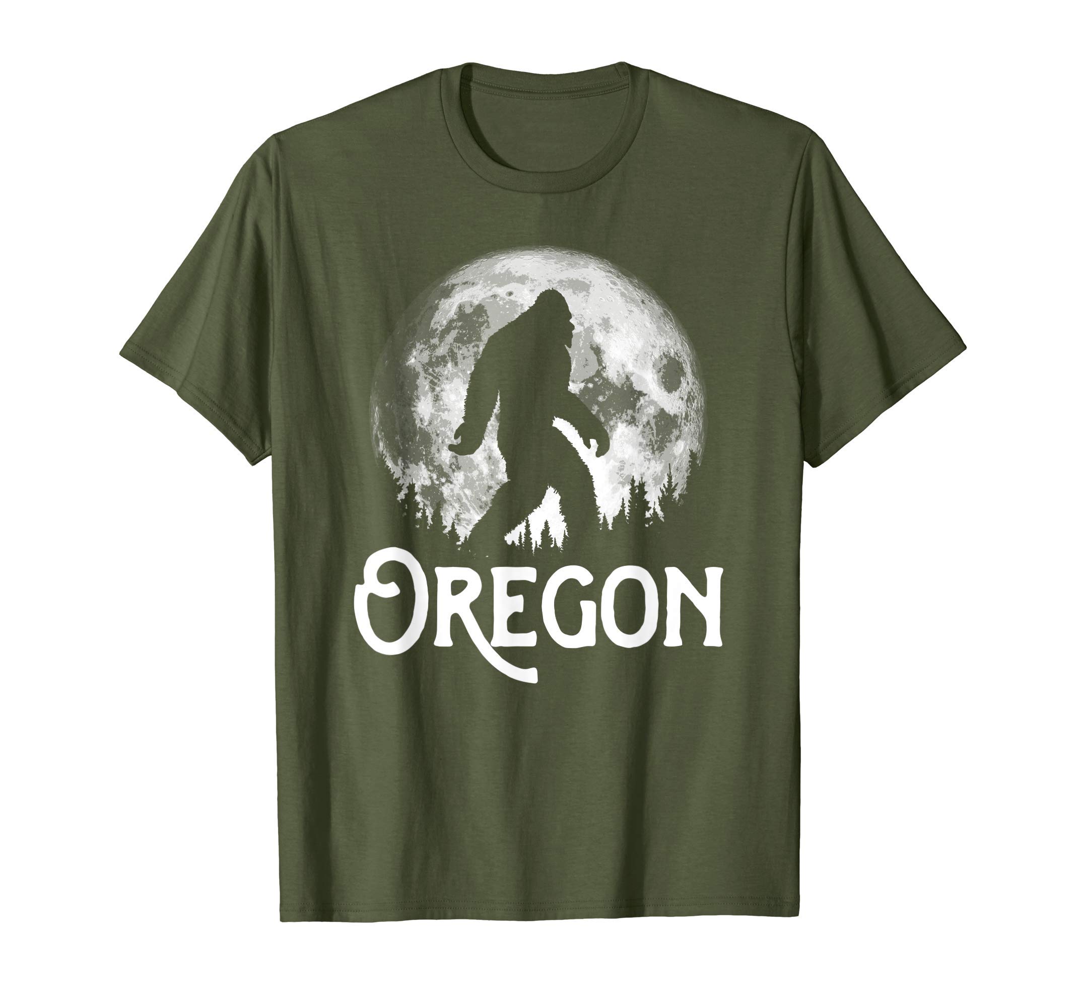 Sasquatch GarageOregon Bigfoot at Night! Cool Full Moon & Trees Sasquatch T-ShirtOEKO-TEX STANDARD 100