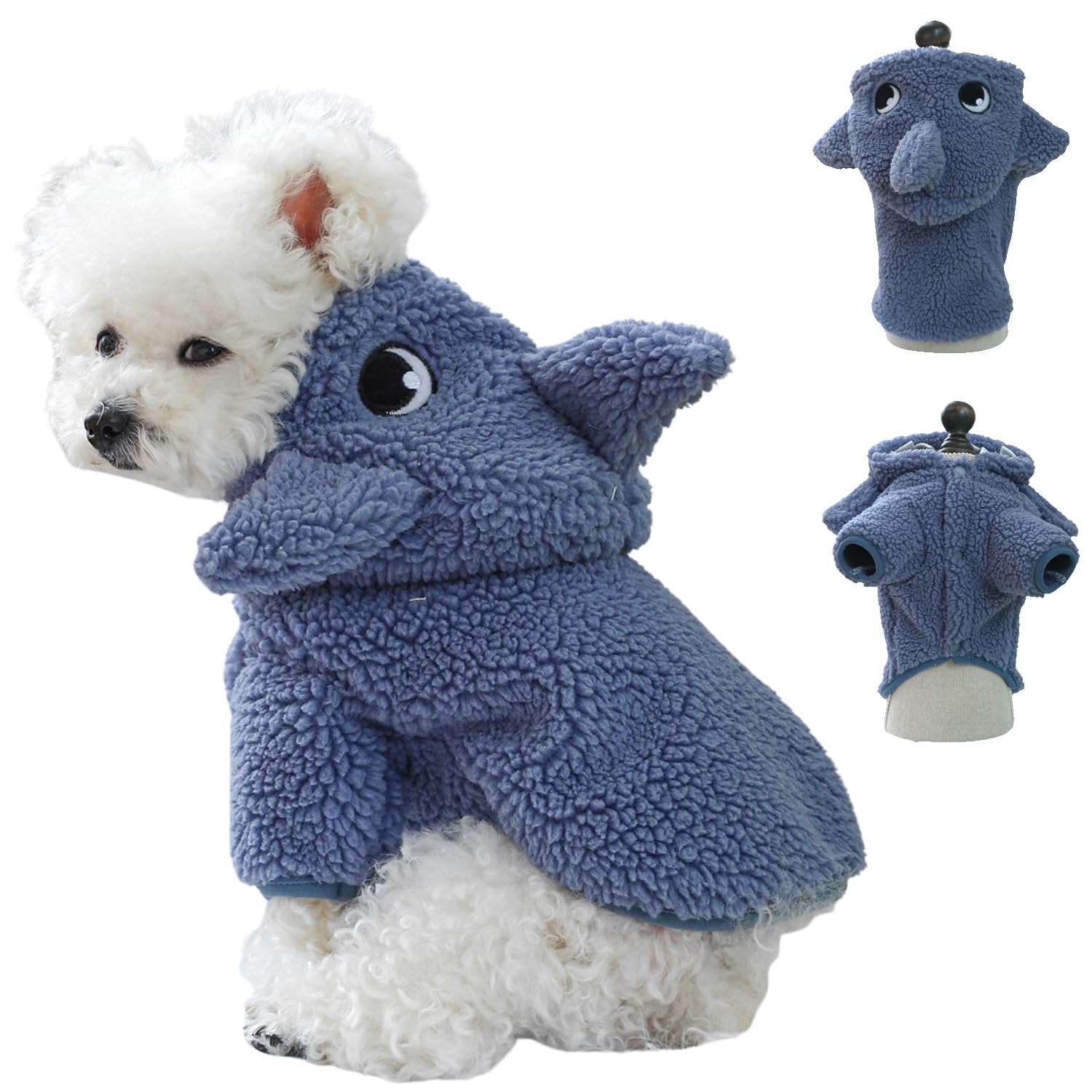 Pet Cosplay Costumes,Small Dog Winter Warm Hoodie Pajamas Coat,Cute Pet Animals Dress UP Apparel Outfit for Cat Puppy Small Medium Dog_XS(Shark)