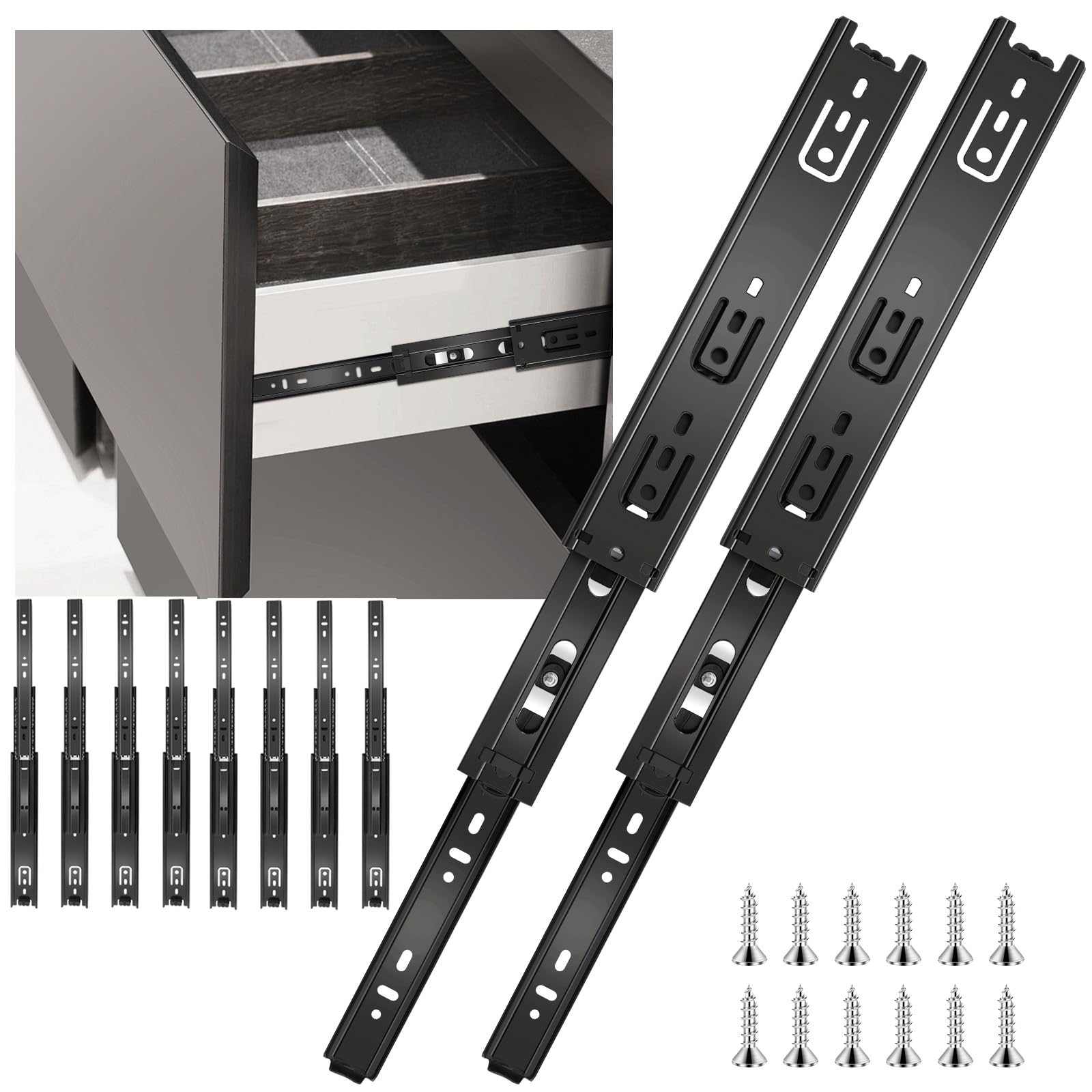 Schubladenschienen 4 Paar (8 Stück) - 45 kg Tragfähigkeit, Vollauszug, seitliche Montage für Küchenschränke, Kleiderschränke, Büromöbel (500 mm - 20 Zoll)