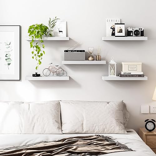 Miniatura 8 de Fixwal Estantes flotantes de 15.8 pulgadas para pared, estantes blancos para montar en la pared con soporte invisible para baño, sala de estar,